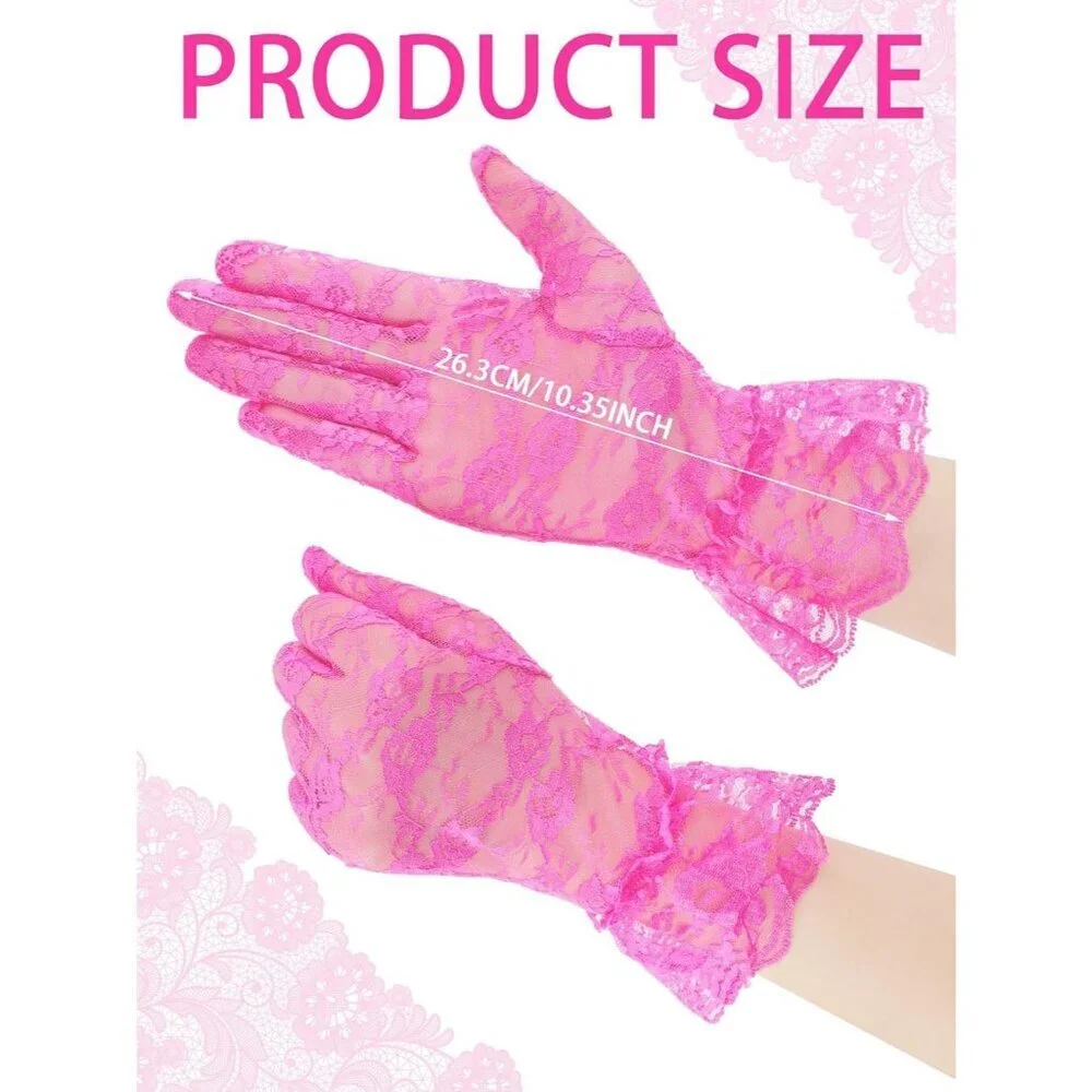 Women's Short Lace Courtesy Elegant Gloves Rose Red Wedding Dinner Opera Parties